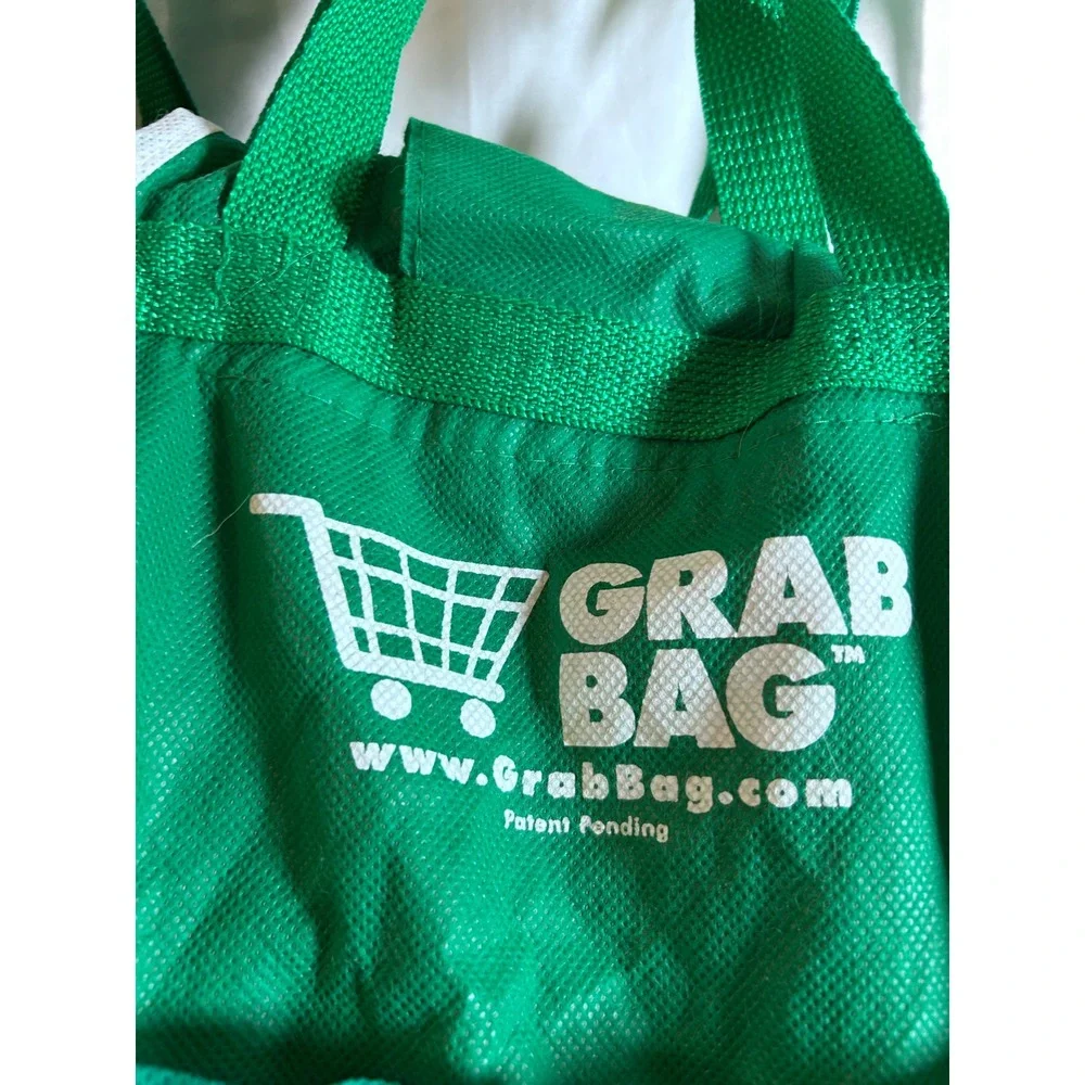 Grab Bag Reusable Shopping Bag 2pc Set Green Cart Clip Totes Women